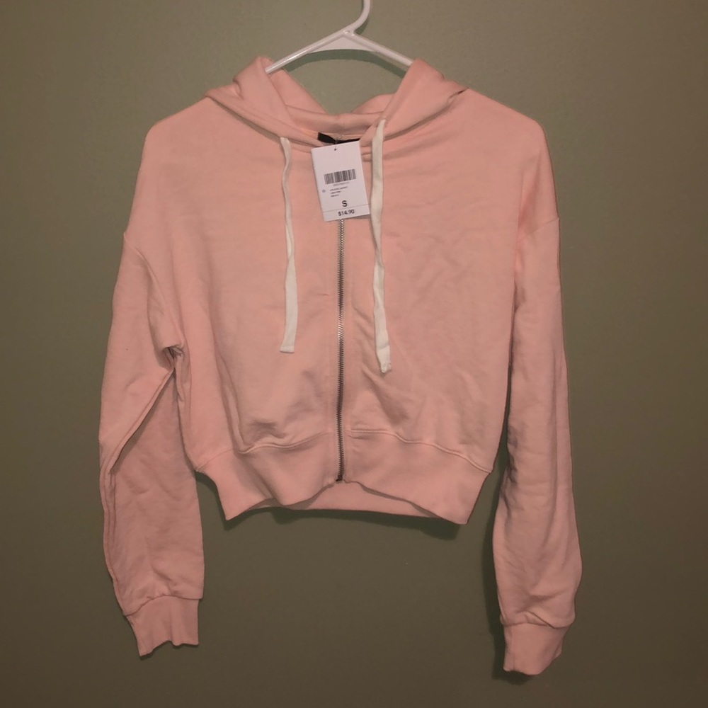 Forever 21 Light Pink Crop Hoodie Jacket